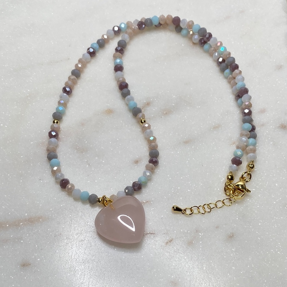 Natural Stone Rose quartz heart necklace - Picture 6 of 9